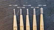 The different sizes of bristles available in BAMWOO's bamboo interdental brushes