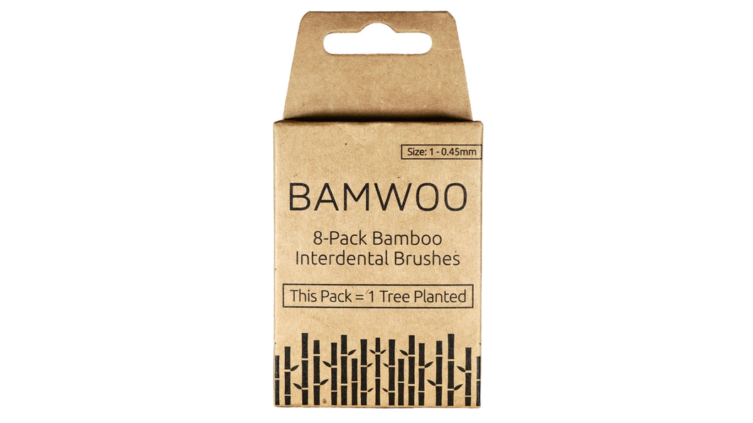A size 1 - 0.45mm pack of BAMWOO bamboo interdental brushes