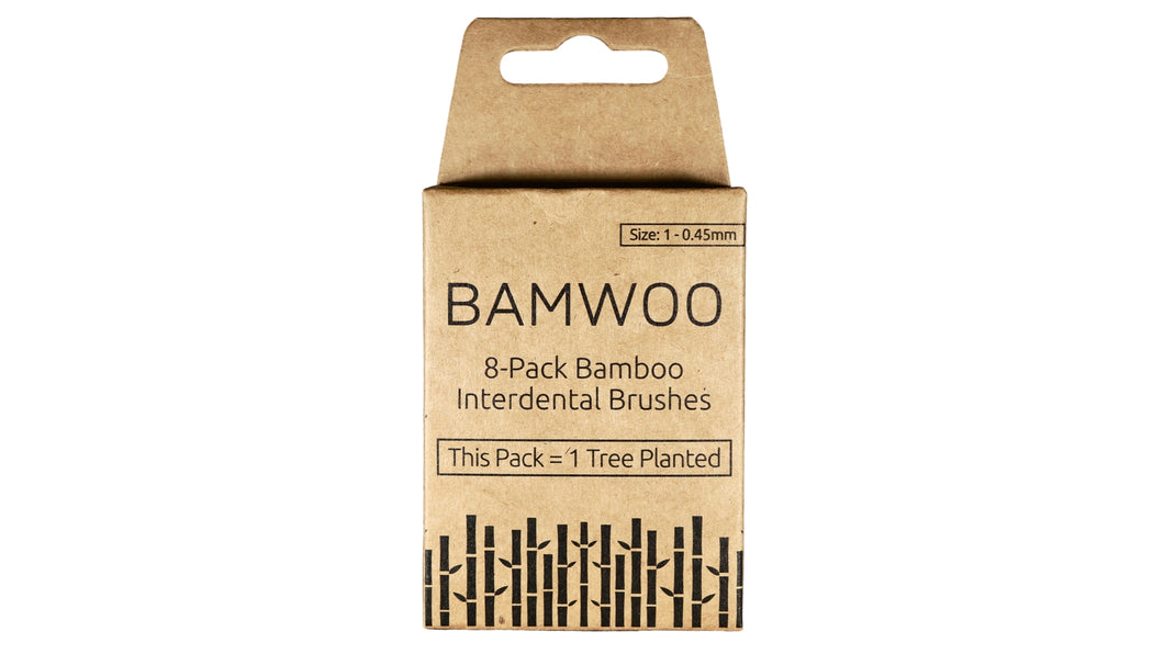A size 1 - 0.45mm pack of BAMWOO bamboo interdental brushes 